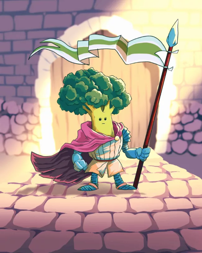 chevalier brocoli qui défend un chateau