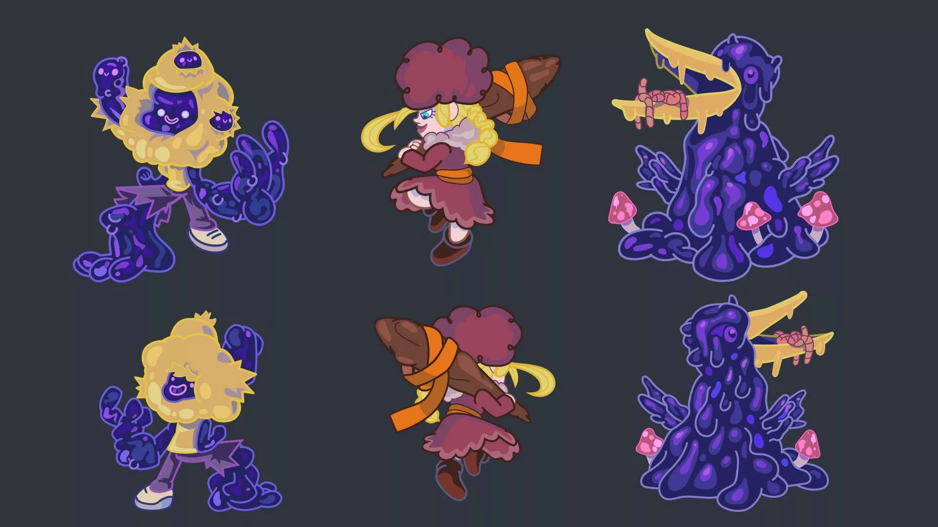 charades_magikmon_back04 character design face et dos peste, guerriere et moisissure