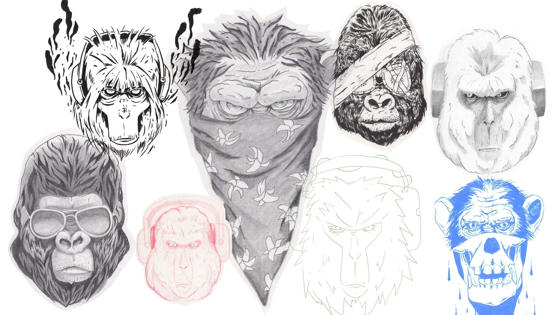 monkeys_sketches singes sagesse croquis sketches
